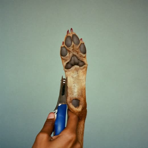 A dog's paw held for a nail trim